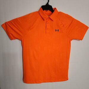 Under Armour Mens Polo Shirt Medium Orange Loose Heatgear Coldblack